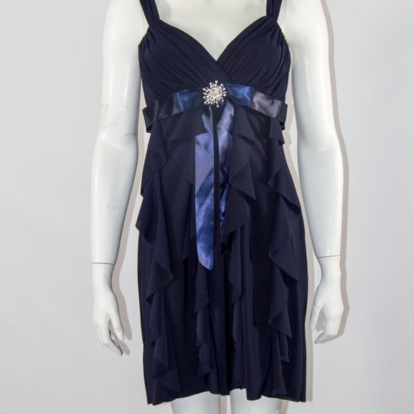 Betsey Adam Ruffle Blue Jersey Dress Coctail Party Sz 12 Medium. - Picture 3 of 10